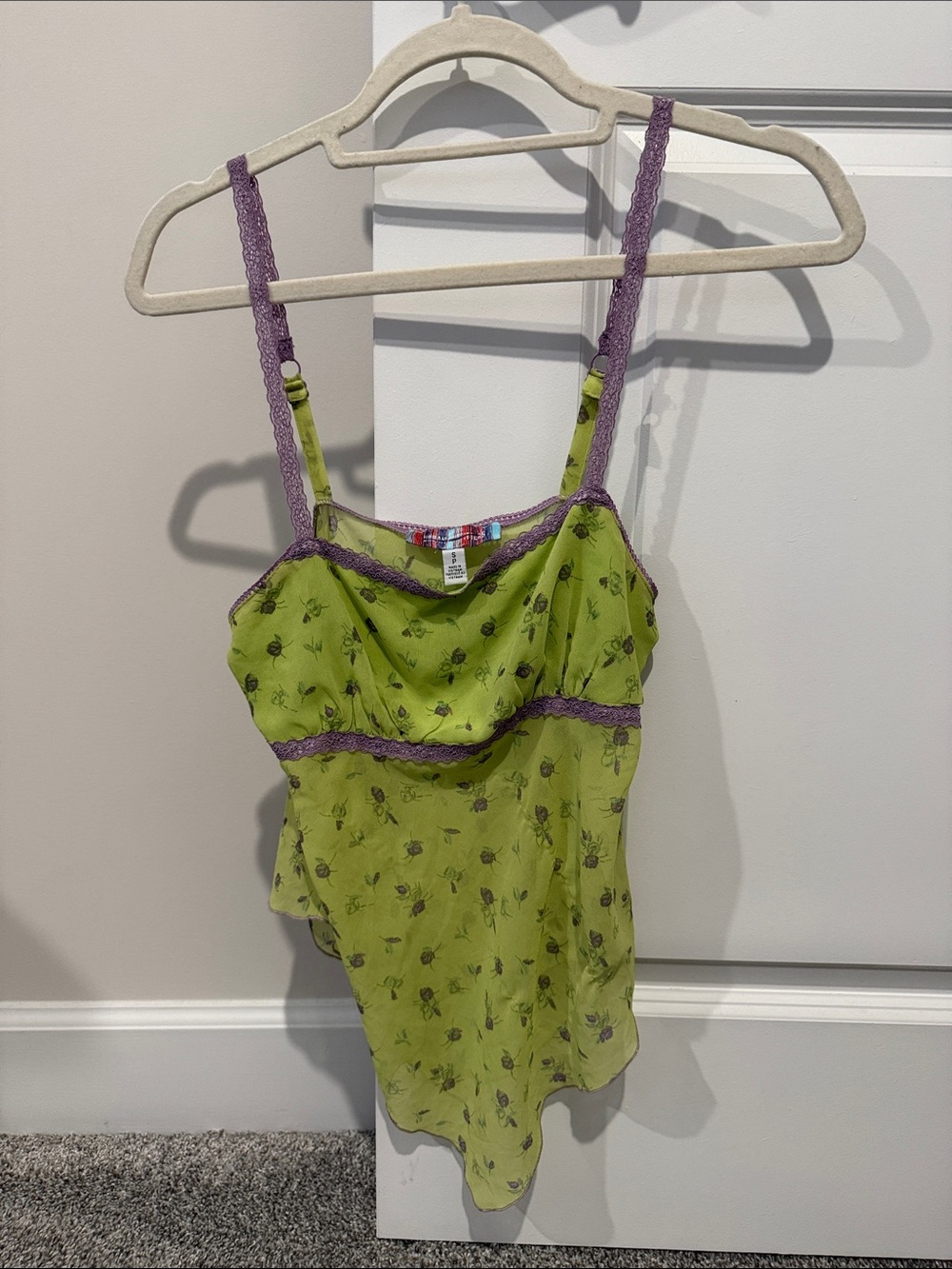 Urban Outfitters Lime Green Floral Cami with Purple Lace